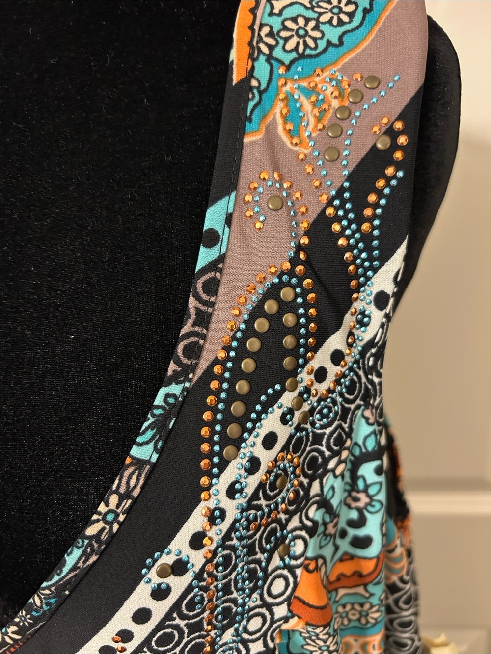 NWT ONE WORLD Sleeveless V-Neck Maxi Dress in Black with Turquoise & Red Accents - Picture 3 of 10